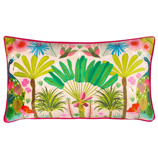 Tropical Peacock Illustrated Cushion Cover 16" x 24" - Ideal
