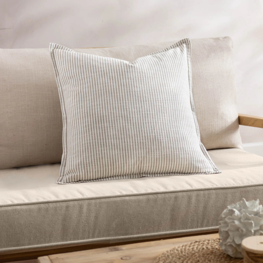 Truro Stripe 100% Cotton Cushion Cover Natural 45 x 45cm