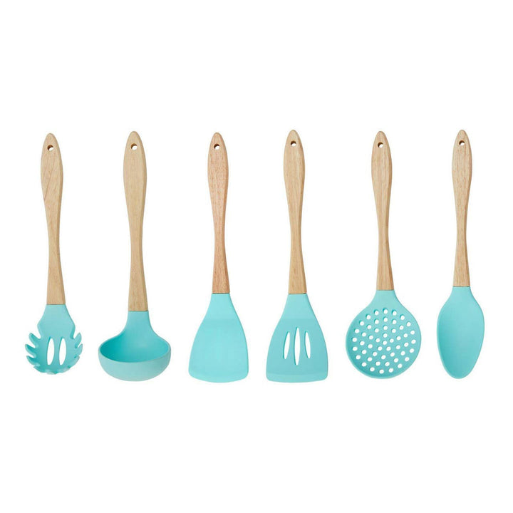 Turquoise 7 Piece Silicone Utensil Set in Holder - Ideal