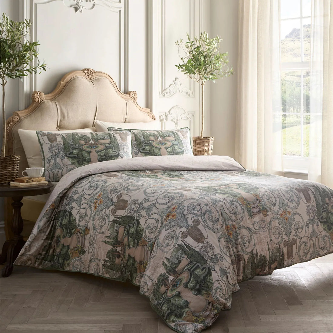 Tuscan Garden Green 100% Cotton Duvet Cover Set