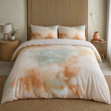 Tuscany Cotton Duvet Cover Set in natural styled on a coordinated bedroom bed