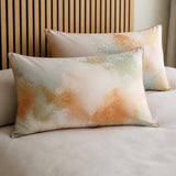 Close-up of Tuscany Cotton Duvet Cover Set in natural pillowcases showing the print and fabric detail