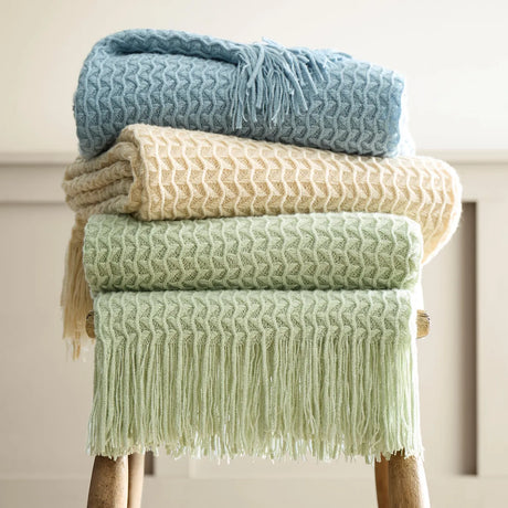Appletree Loft Textured Knit Throw Soft Acrylic Blue 130cm x 180cm