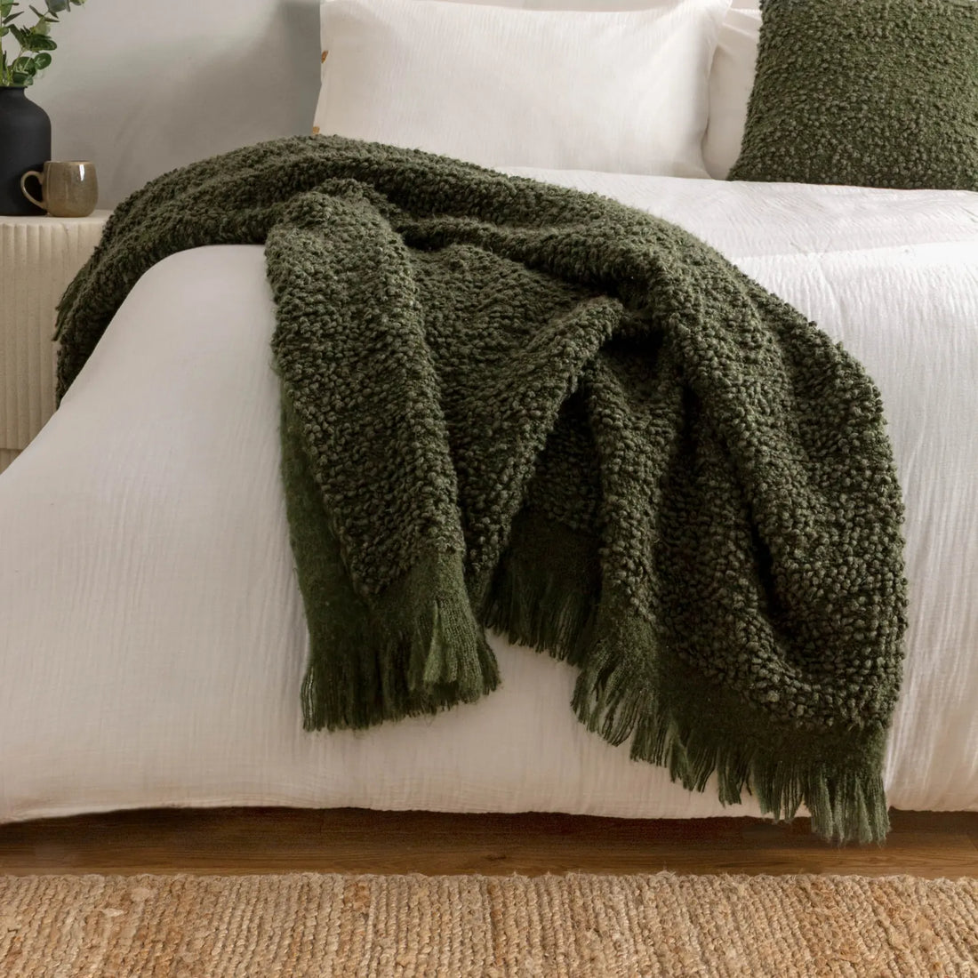 Ulsmere Boucle Fringed Throw Lichen 130 x 180cm