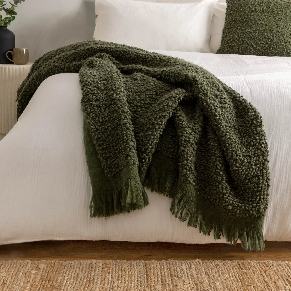 Ulsmere Boucle Fringed Throw Lichen 130 x 180cm - image 1