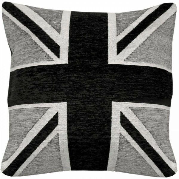Union Jack Chenille Black Cushion Cover 18" x 18"