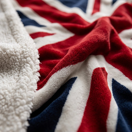 Union Jack Reversible Red Sherpa Fleece Throw Blanket 130cm x 160cm