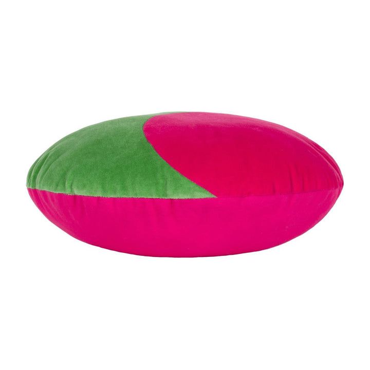 Unity Velvet Round Cushion Green + Pink - Ideal