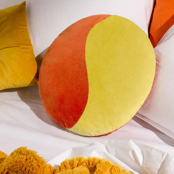 Unity Velvet Round Cushion Orange + Yellow - Ideal