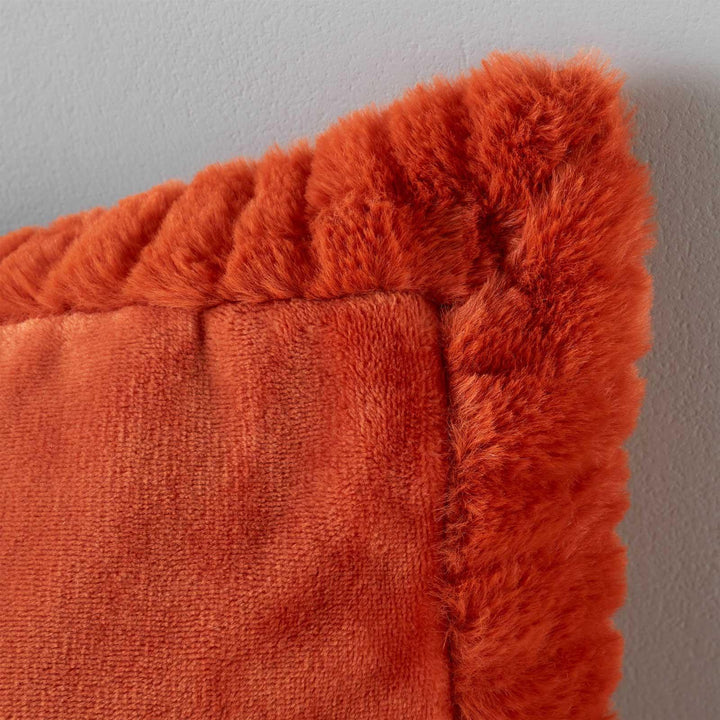 Velvet & Faux Fur Burnt Orange Cushion Cover 22" x 22" - Ideal