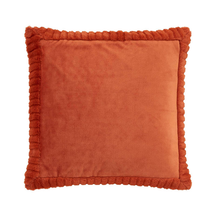 Velvet & Faux Fur Burnt Orange Cushion Cover 22" x 22" - Ideal