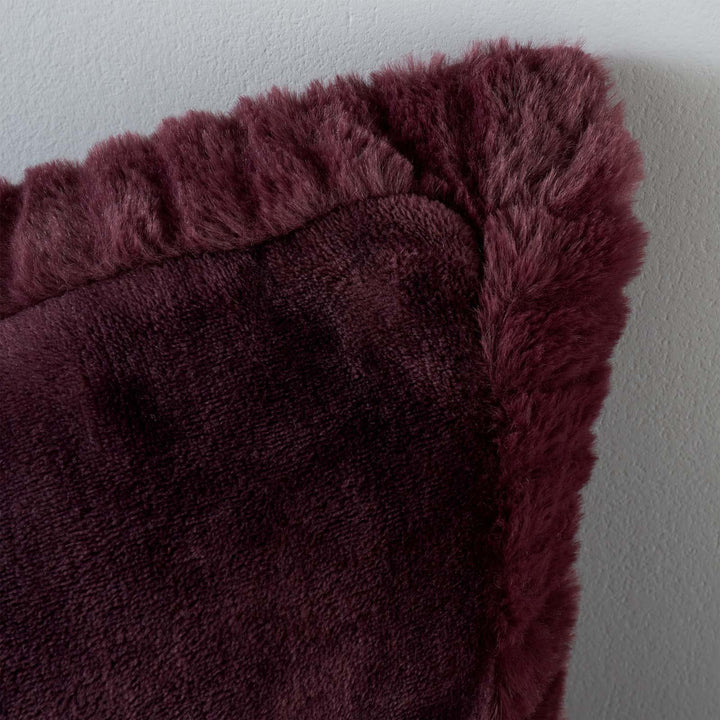 Velvet & Faux Fur Plum Cushion Cover 22" x 22" - Ideal