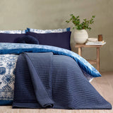 Catherine Lansfield Velvet Pinsonic Quilted 220x220cm Bedspread Navy Blue