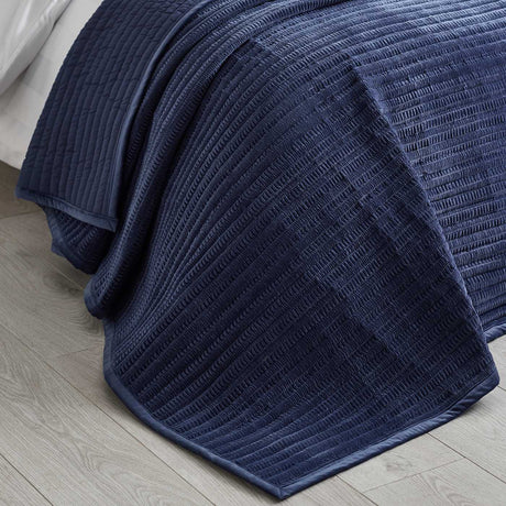 Catherine Lansfield Velvet Pinsonic Quilted 220x220cm Bedspread Navy Blue