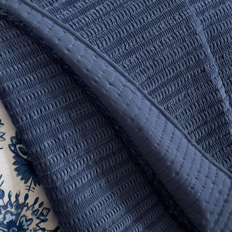 Catherine Lansfield Velvet Pinsonic Quilted 220x220cm Bedspread Navy Blue