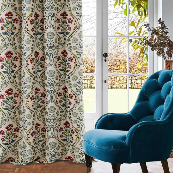 Vermont Tapestry Tape Top Curtains Blue - Ideal