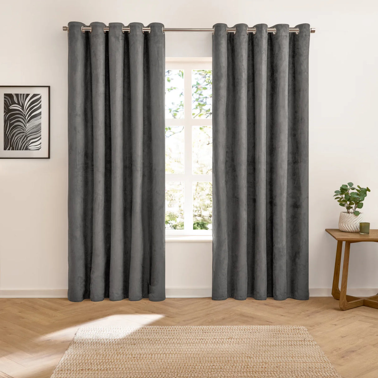 Verso Reversible Suede-look Blackout Eyelet Curtains Charcoal - image 7