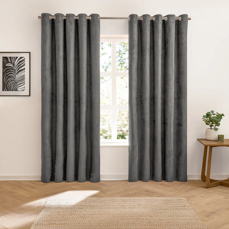 Verso Reversible Suede-look Blackout Eyelet Curtains Charcoal - image 7