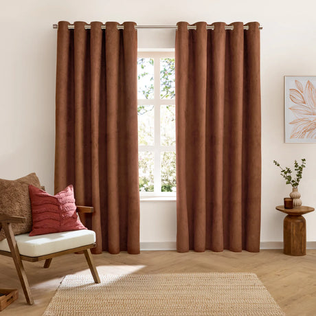 Verso Reversible Suede-look Blackout Eyelet Curtains Cinnamon - image 3