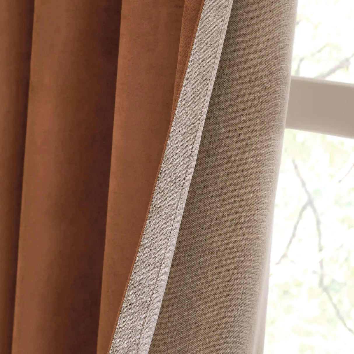 Verso Reversible Suede-look Blackout Eyelet Curtains Cinnamon - image 4