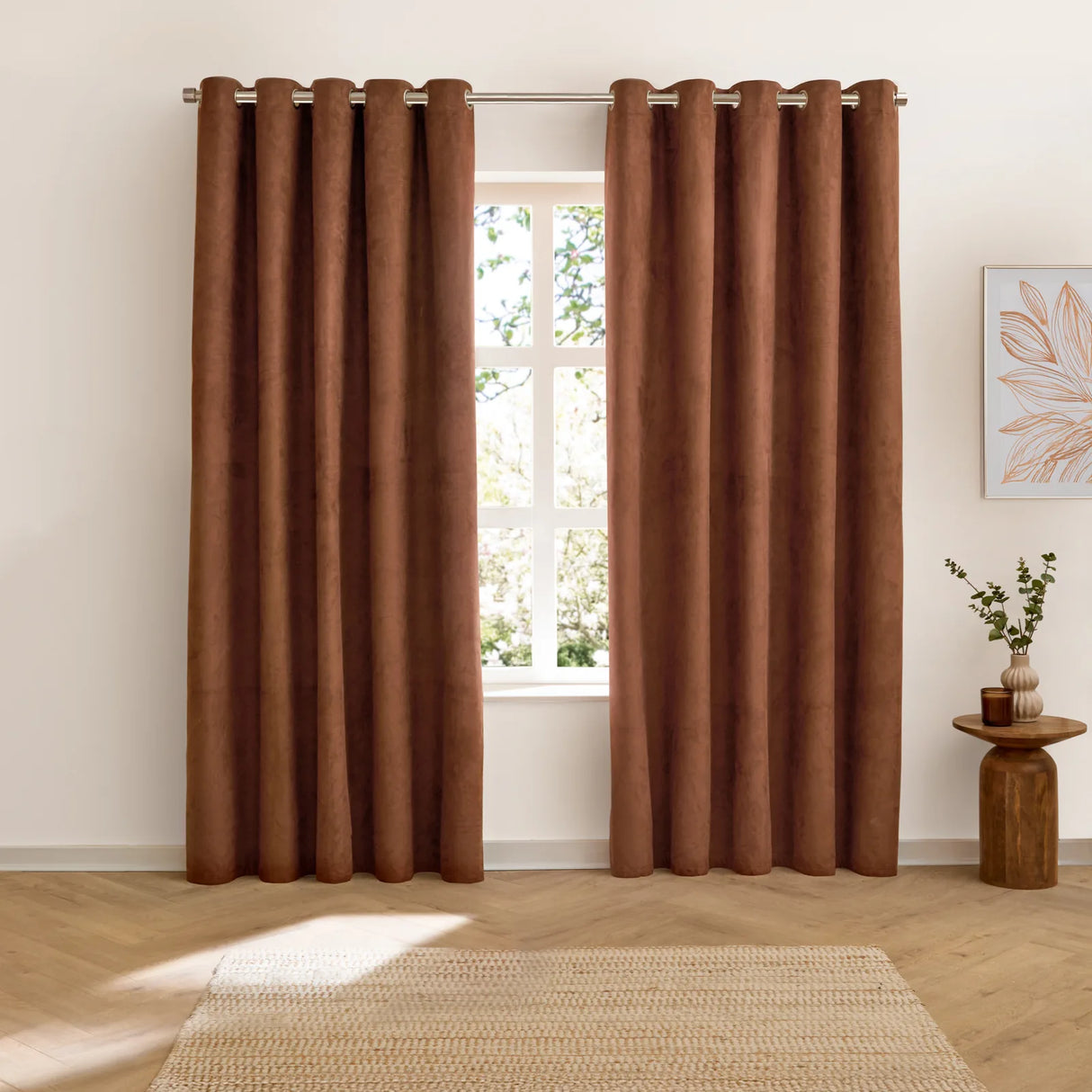 Verso Reversible Suede-look Blackout Eyelet Curtains Cinnamon - image 7