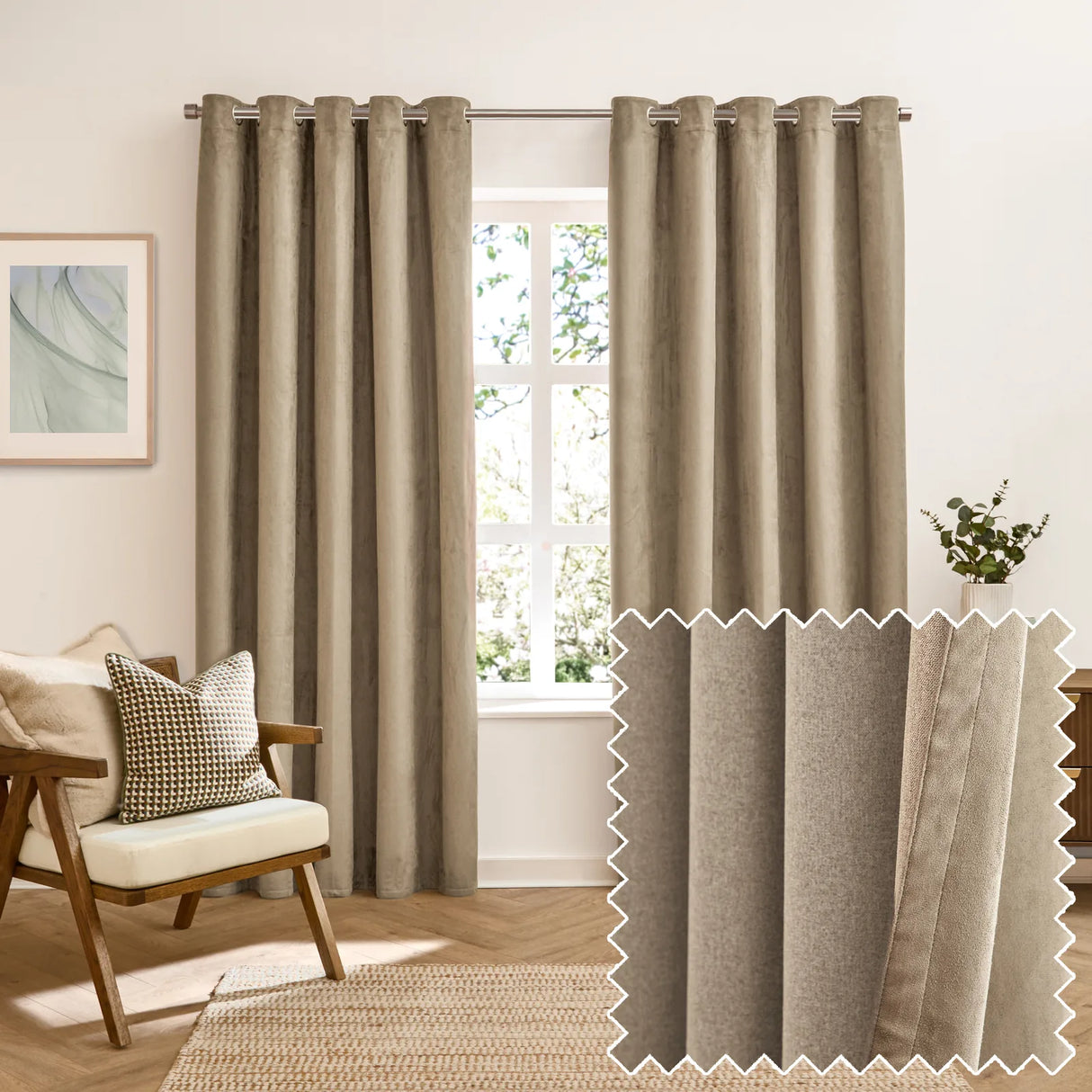 Verso Reversible Suede-look Blackout Eyelet Curtains Mocha - image 2