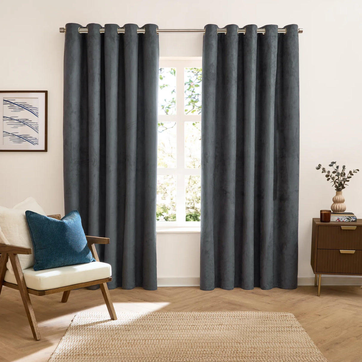 Verso Reversible Suede-look Blackout Eyelet Curtains Petrol - image 3