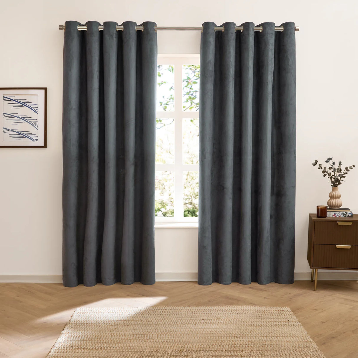 Verso Reversible Suede-look Blackout Eyelet Curtains Petrol - image 7