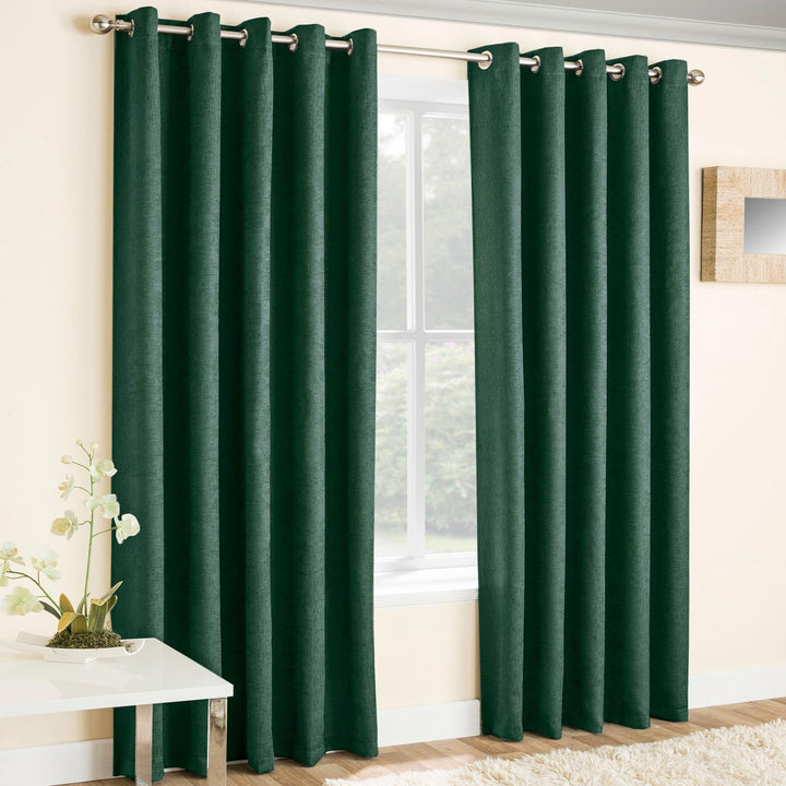 Vogue Thermal Dim Out Eyelet Curtains Dark Green - Ideal