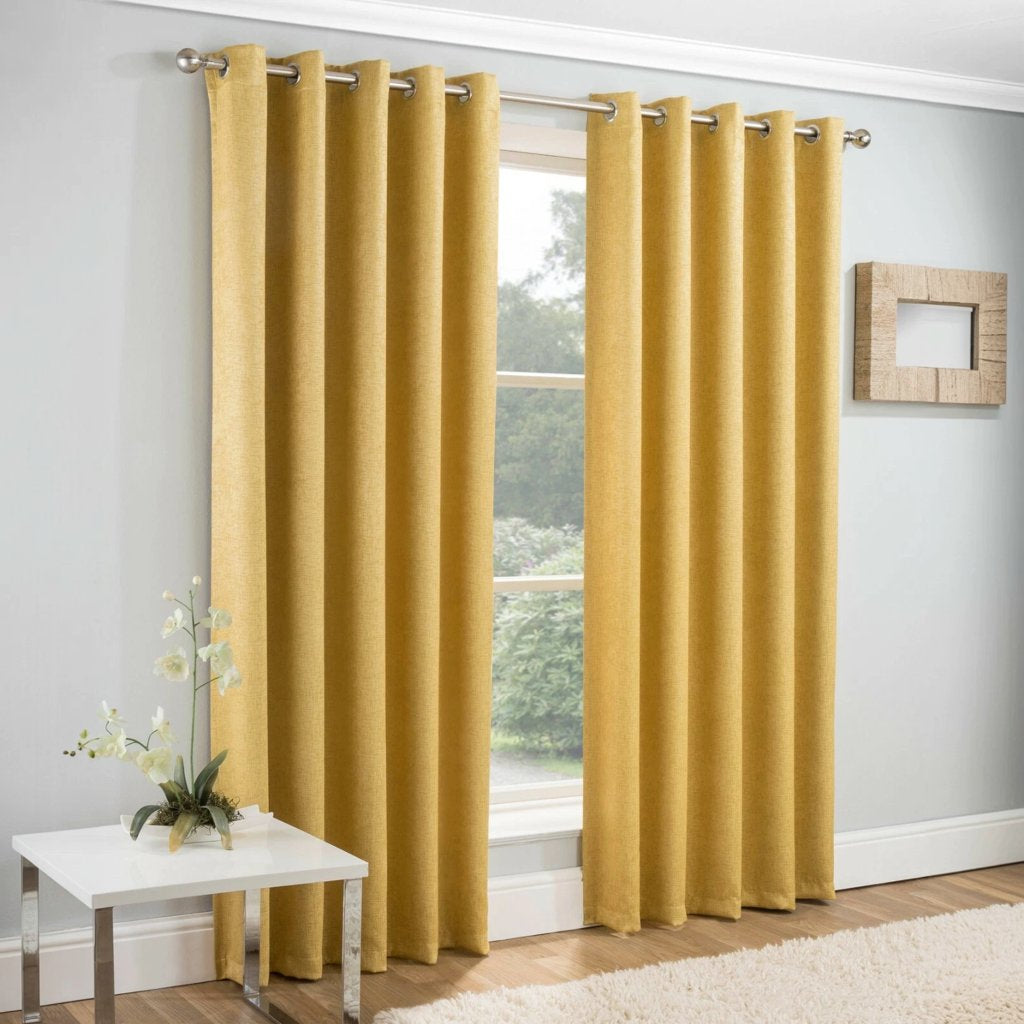 Vogue Ochre Thermal Dimout Eyelet Curtains Textured Embossed