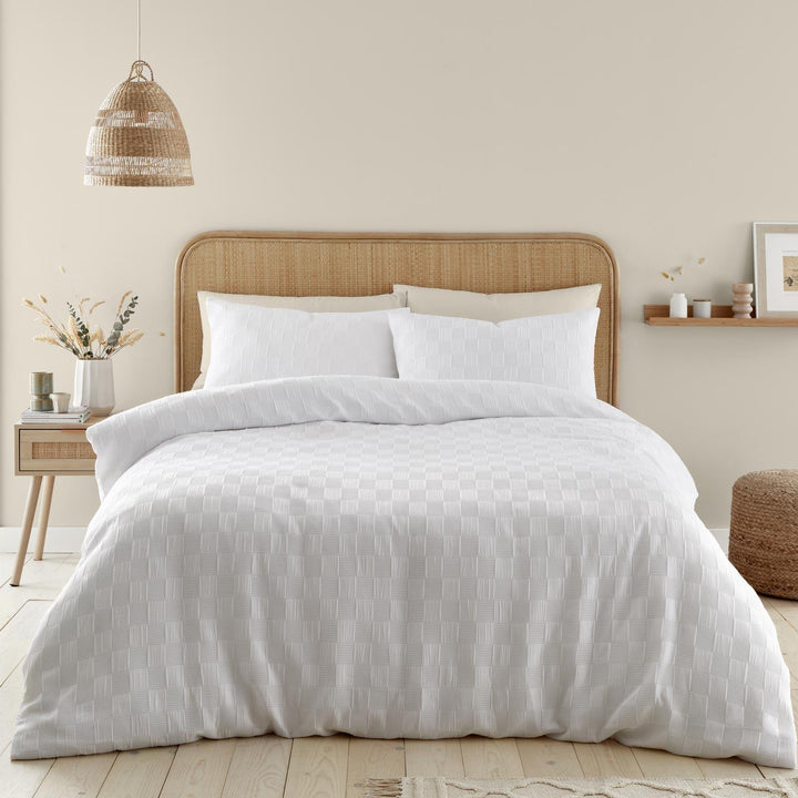 Waffle Checkerboard White Duvet Cover Set - Ideal