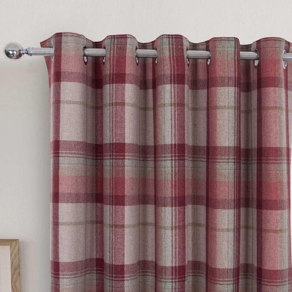Warrington Check Blackout Eyelet Curtains Red - Ideal