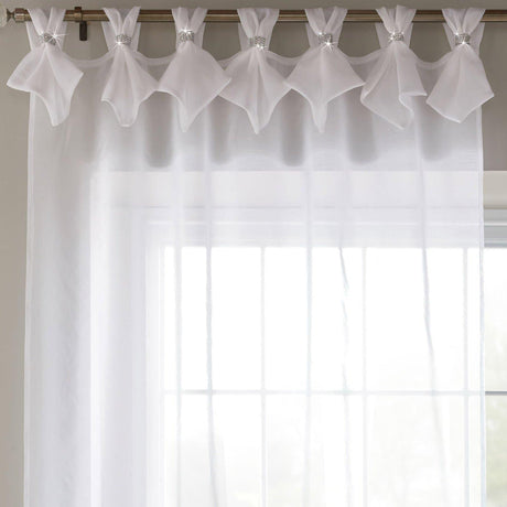 Tiara Diamante Tab Top Voile Curtain Panels - White