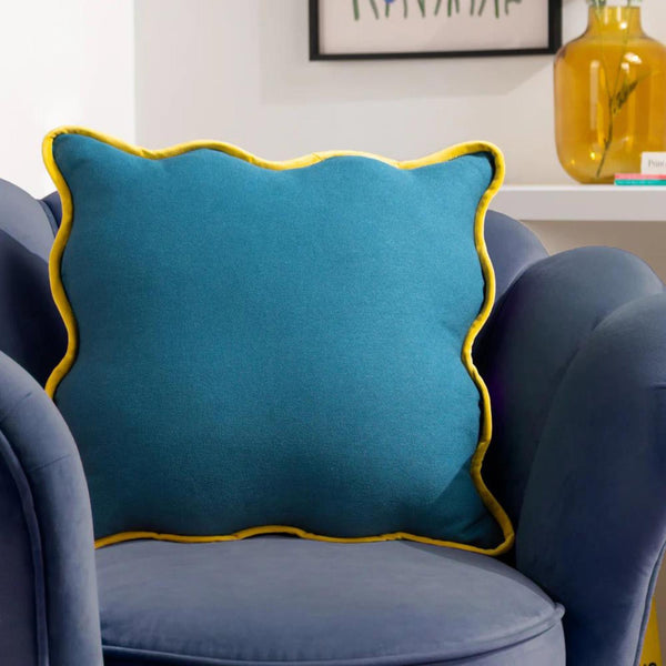 Wiggle Velvet Piped Cushion Blue + Yellow - Ideal