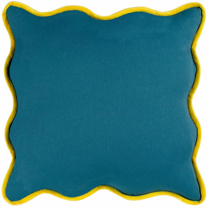 Wiggle Velvet Piped Cushion Blue + Yellow - Ideal