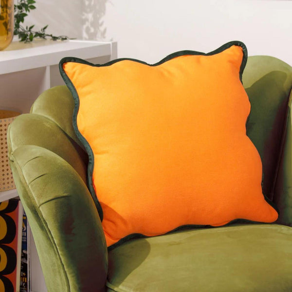 Wiggle Velvet Piped Cushion Orange + Green - Ideal