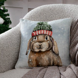 Winter Rabbit Velvet Cushion Cover or Filled Cushion 43cm x 43cm - additional product view 1