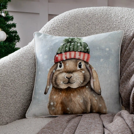 Winter Rabbit Velvet Cushion Cover or Filled Cushion 43cm x 43cm - additional product view 1
