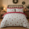 Winter Robin Duck Egg Microfibre Christmas Duvet Cover Set styled on a bed in a coordinated bedroom lifestyle scene