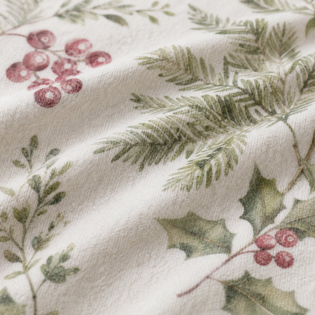 Macro close-up of the brushed cotton flannelette fabric on the Winter Sprigs Flannelette Brushed Cotton Duvet Cover Set