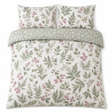 Overhead flat lay of the Winter Sprigs Flannelette Brushed Cotton Duvet Cover Set with two matching pillowcases