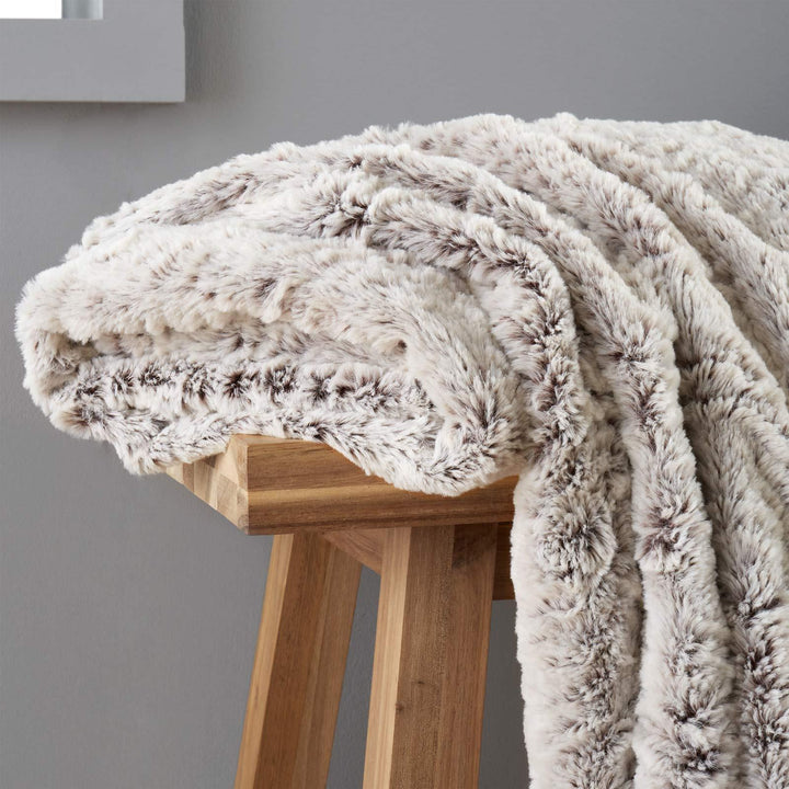 Wolf Faux Fur Cosy Throw Neutral - Ideal