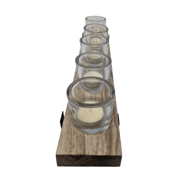 Wood and Metal 5 Tealight Candle Holder - Ideal