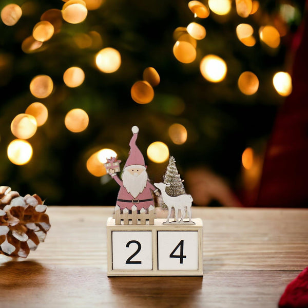 Wooden Pink Santa Advent Calendar - Ideal