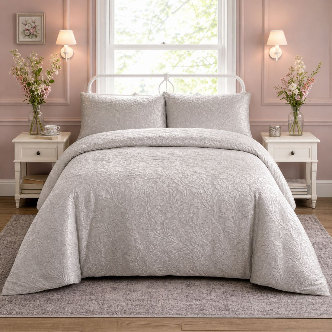 Worcester Jacquard Silver Duvet Cover Set
