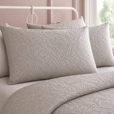 Close-up of matching Worcester Jacquard Silver Duvet Cover Set pillowcases showing the pattern and fabric detail