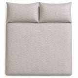 Overhead flat lay of the Worcester Jacquard Silver Duvet Cover Set with two matching pillowcases