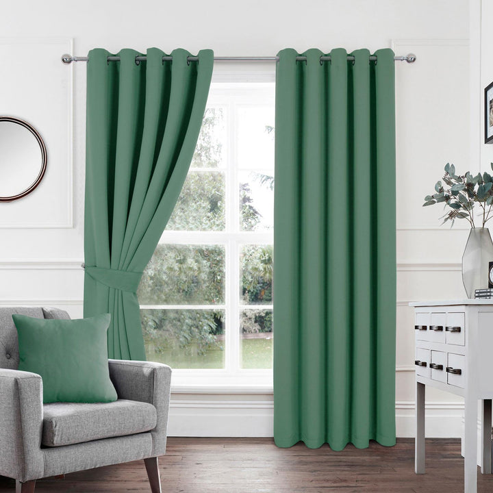 Woven Blackout Eyelet Curtains Green - Ideal
