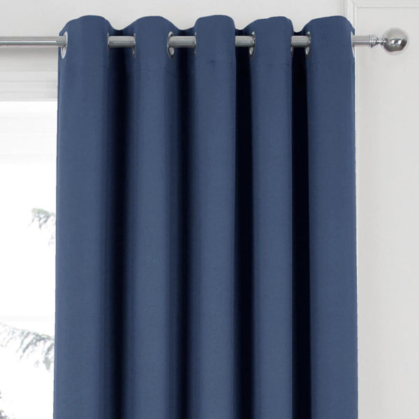 Woven Blackout Eyelet Curtains Navy Blue - Ideal