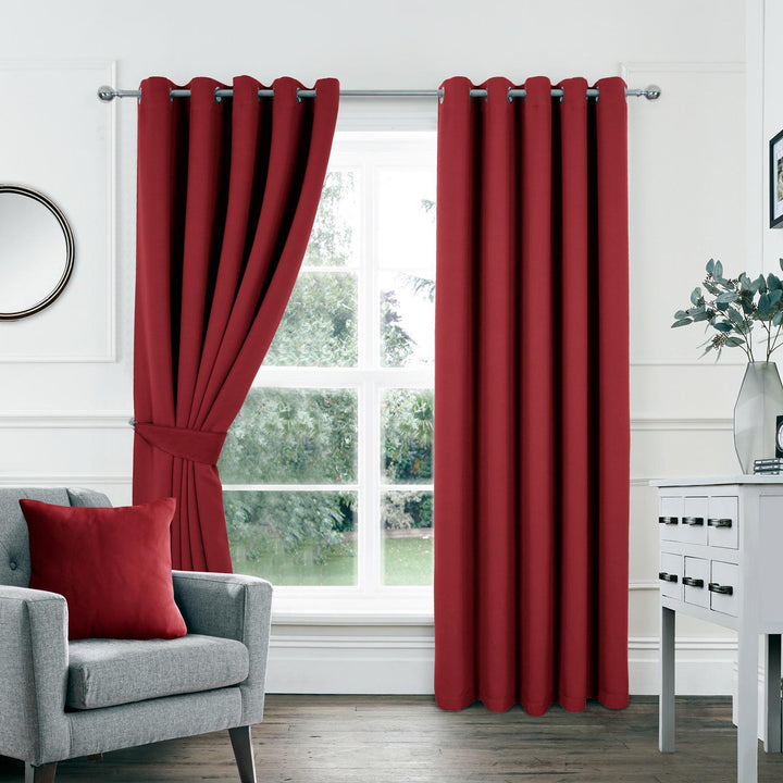 Woven Blackout Eyelet Curtains Red - Ideal